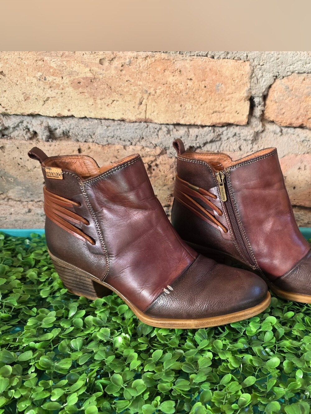 Pikolinos Lucca Brown Leather Block Heel Ankle Booties Size 38 / US 7.5